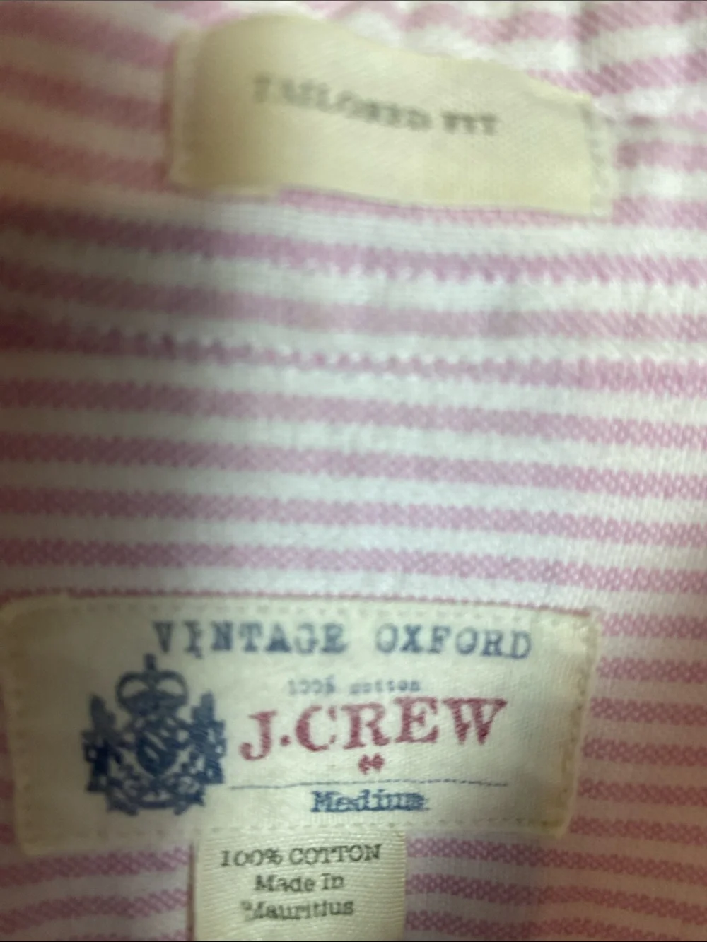 Vintage Oxford J. Crew Pink & White Striped Button-Down Tailored Shirt Cotton